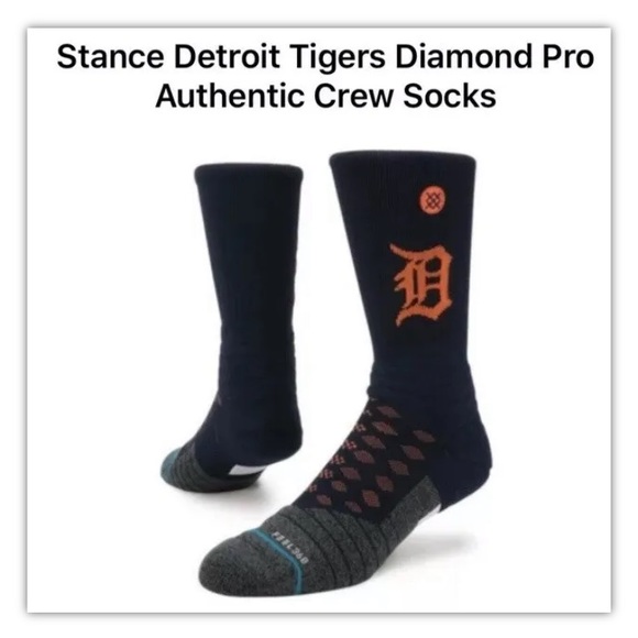 Stance MLB Tigers Diamond Pro Crew Socks 1 Pair Men 6-8.5 Navy Detroit Baseball - Picture 2 of 8
